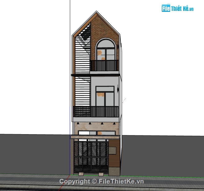 Su nhà phố 3 tầng,nhà 3 tầng su,Phối cảnh nhà mặt phố,Sketchup mẫu nhà 3 tầng