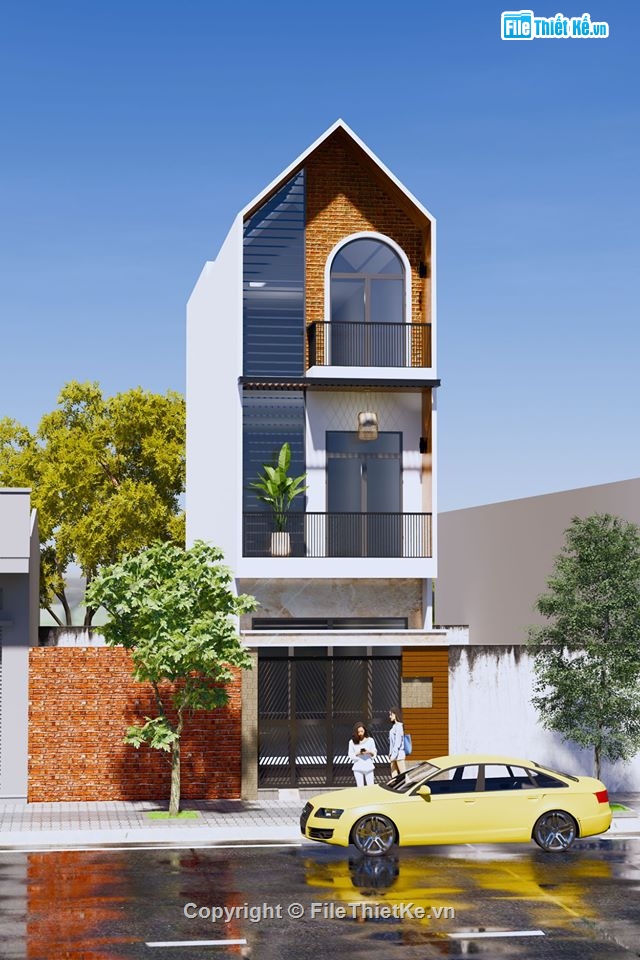 Su nhà phố 3 tầng,nhà 3 tầng su,Phối cảnh nhà mặt phố,Sketchup mẫu nhà 3 tầng