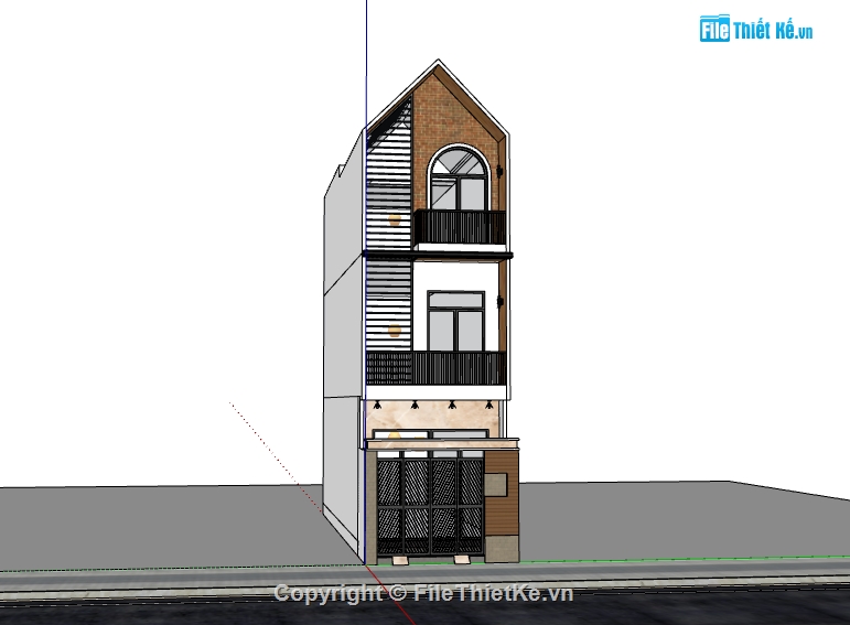 Su nhà phố 3 tầng,nhà 3 tầng su,Phối cảnh nhà mặt phố,Sketchup mẫu nhà 3 tầng