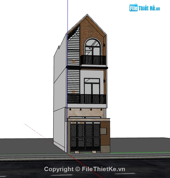 Su nhà phố 3 tầng,nhà 3 tầng su,Phối cảnh nhà mặt phố,Sketchup mẫu nhà 3 tầng