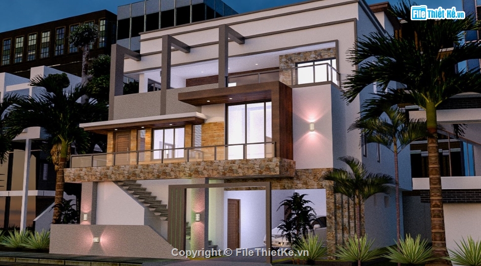 biệt thự 2 tầng,biệt thự sketchup,biệt thự hiện đại