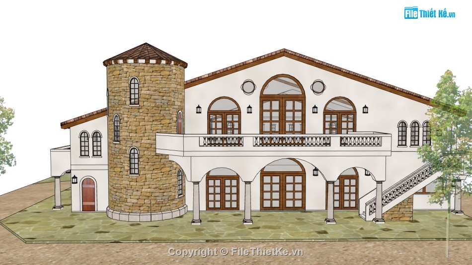thiết kế biệt thự 2 tầng,biệt thự 2 tầng,model su biệt thự 2 tầng,file sketchup biệt thự 2 tầng
