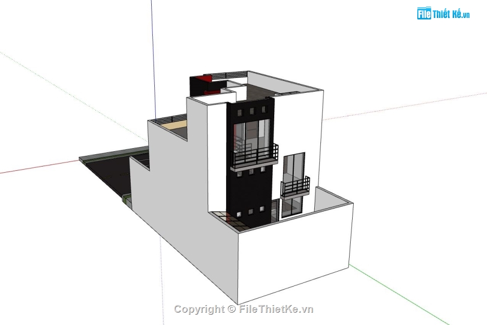 nhà phố 3 tầng,file sketchup nhà phố 3 tầng,thiết kế nhà phố hiện đại