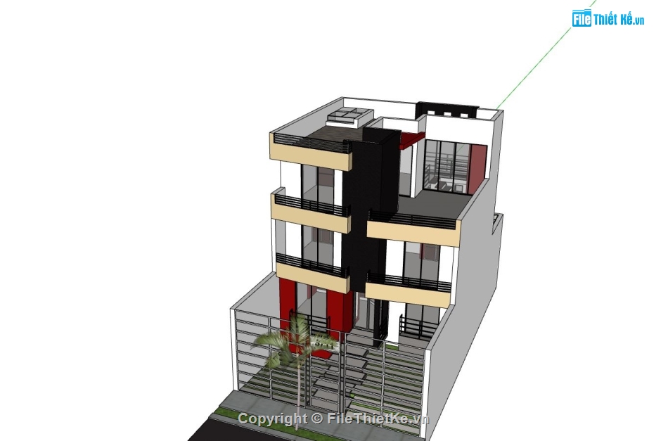 nhà phố 3 tầng,file sketchup nhà phố 3 tầng,thiết kế nhà phố hiện đại