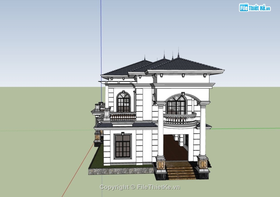 biệt thự hiện đại,biệt thự 2 tầng su,mẫu sketchup biệt thự 2 tầng,phối cảnh biệt thự 2 tầng