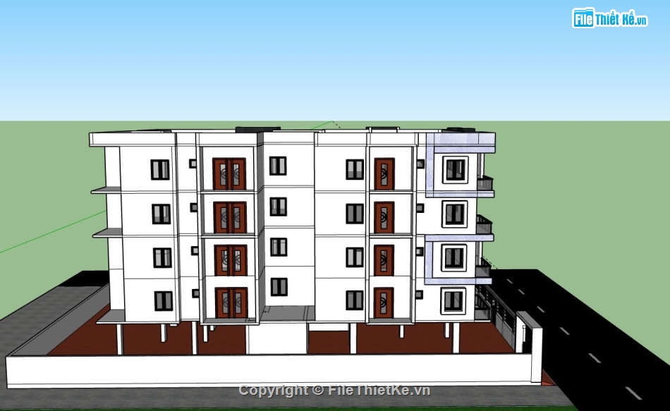 mẫu thiết kế chung cư,thiết kế chung cư 5 tầng,sketchup chung cư,bản vẽ chung cư