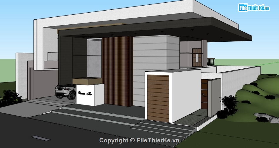 Mẫu villa su,sketchup biệt thự 1 tầng,model biệt thự 1 tầng,phối cảnh biệt thự 1 tầng