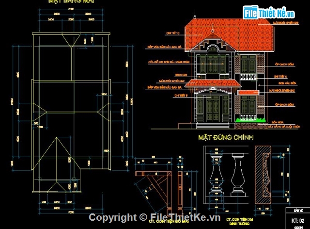bản vẽ biệt thự,Biệt thự mới,biệt thự 2 tầng,thiết kế biệt thự,biệt thự mái thái