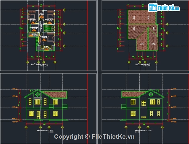 bản vẽ nhà 2 tầng,nhà kích thước 8 x 10m,nhà mái thái 2 tầng