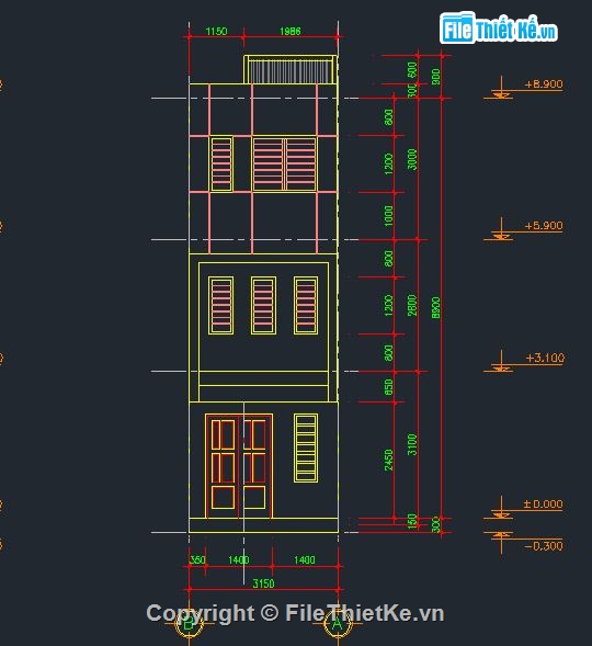 bản vẽ nhà 2 tầng,nhà kích thước 8 x 10m,nhà mái thái 2 tầng