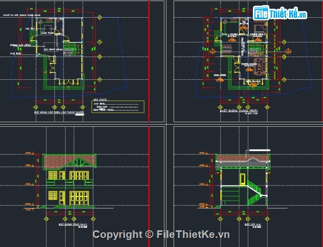 bản vẽ nhà 2 tầng,nhà kích thước 8 x 10m,nhà mái thái 2 tầng