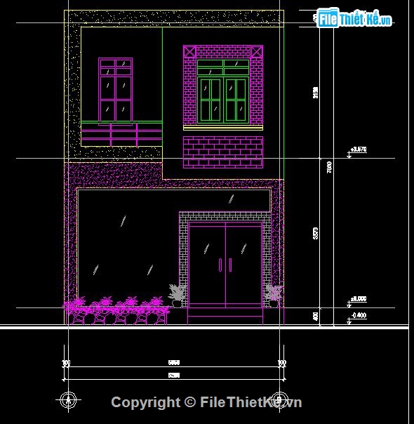 bản vẽ nhà ở,thiết kế nhà 5.2 x 15.6m,mẫu nhà phố 2 tầng