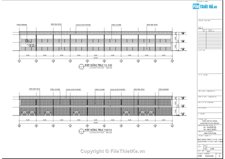 Thiết kế nhà xe 2 tầng,Nhà xe khung thép tiền chế,Bản vẽ nhà để xe,File Autocad thiết kế nhà xe,Mẫu thiết kế nhà đê xe,Bản vẽ nhà để xe 30x54m