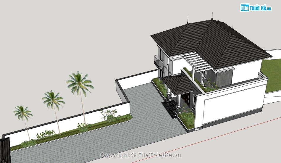 bao cảnh biệt thự 2 tầng,file su biệt thự 2 tầng,model su biệt thự 2 tầng