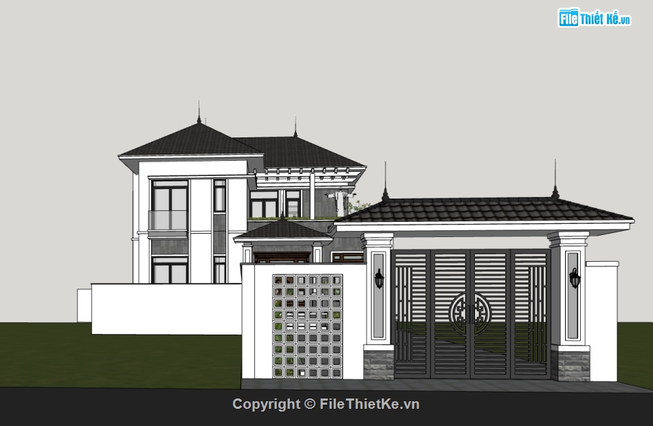 bao cảnh biệt thự 2 tầng,file su biệt thự 2 tầng,model su biệt thự 2 tầng