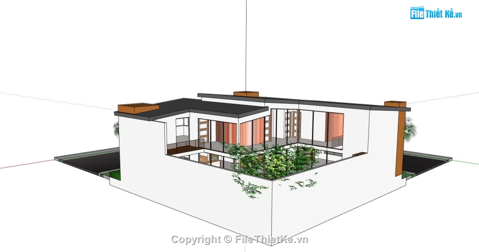 biệt thự 2 tầng,sketchup biệt thự,phối cảnh biệt thự 2 tầng,mẫu sketchup biệt thự hiện đại