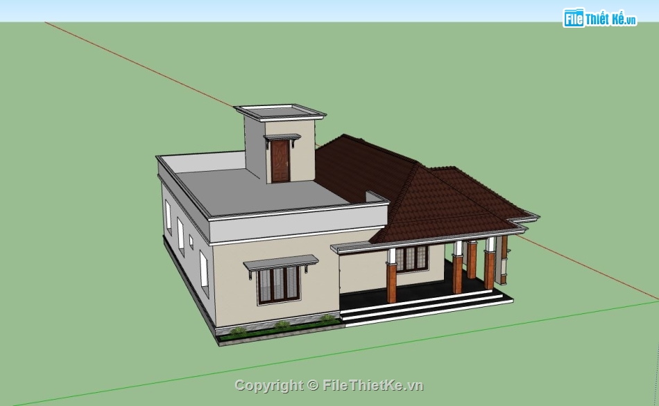 biệt thự 1 tầng,sketchup biệt thự 1 tầng,phối cảnh biệt thự 1 tầng,mẫu biệt thự đẹp