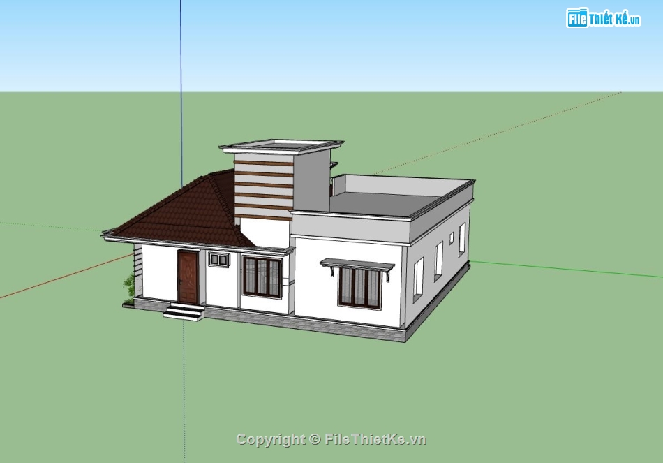 biệt thự 1 tầng,sketchup biệt thự 1 tầng,phối cảnh biệt thự 1 tầng,mẫu biệt thự đẹp