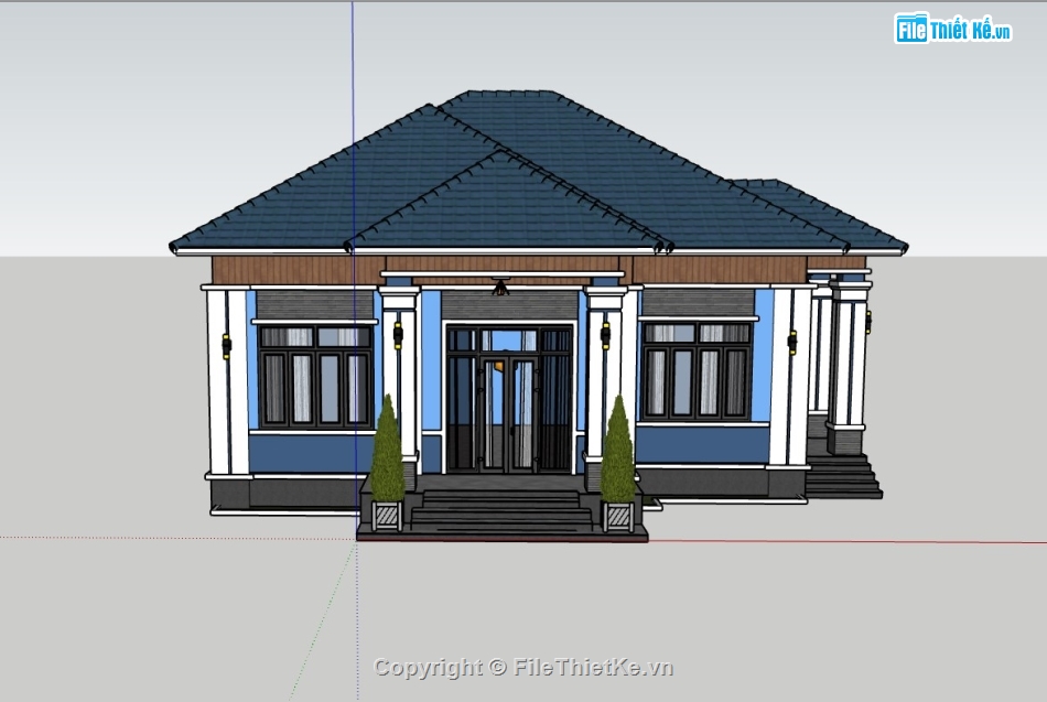 su biệt thự,sketchup biệt thự,biệt thự 1 tầng,su biệt thự 1 tầng