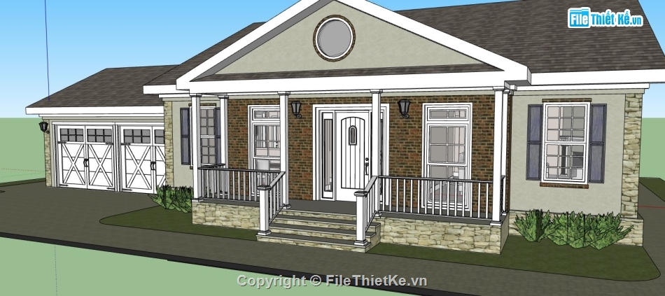 file su biệt thự,biệt thự model su 1 tầng,sketchup biệt thự