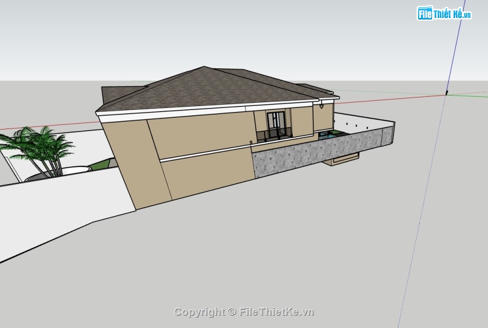 biệt thự sketchup,su biệt thự 1 tầng,model su biệt thự 1 tầng,mẫu biệt thự 1 tầng hiện đai,phối cảnh biệt thự 1 tầng