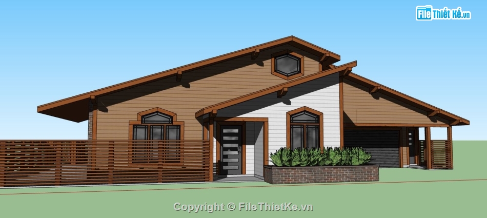 file su biệt thự,sketchup biệt thự 1 tầng,model su biệt thự