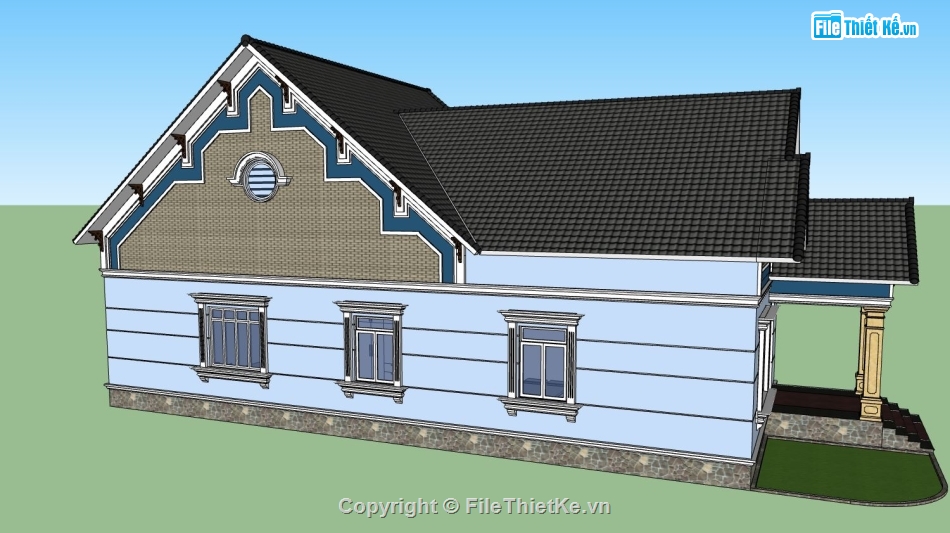 sketchup biệt thự 1 tầng,model sketchup biệt thự 1 tầng,biệt thự 1 tầng file 3dsu,mẫu biệt thự 3 tầng đẹp