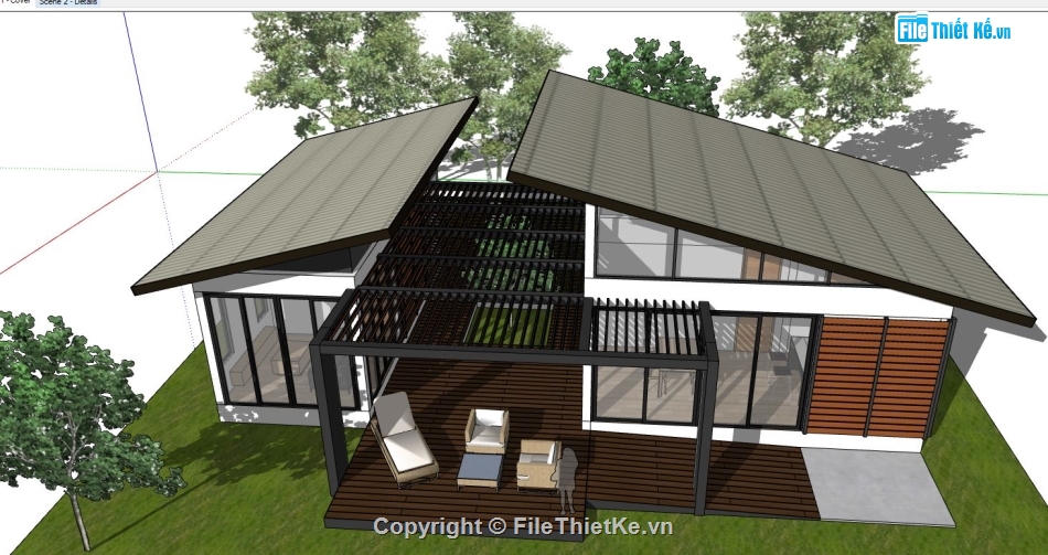 file su biệt thự,sketchup biệt thự 1 tầng,model su biệt thự