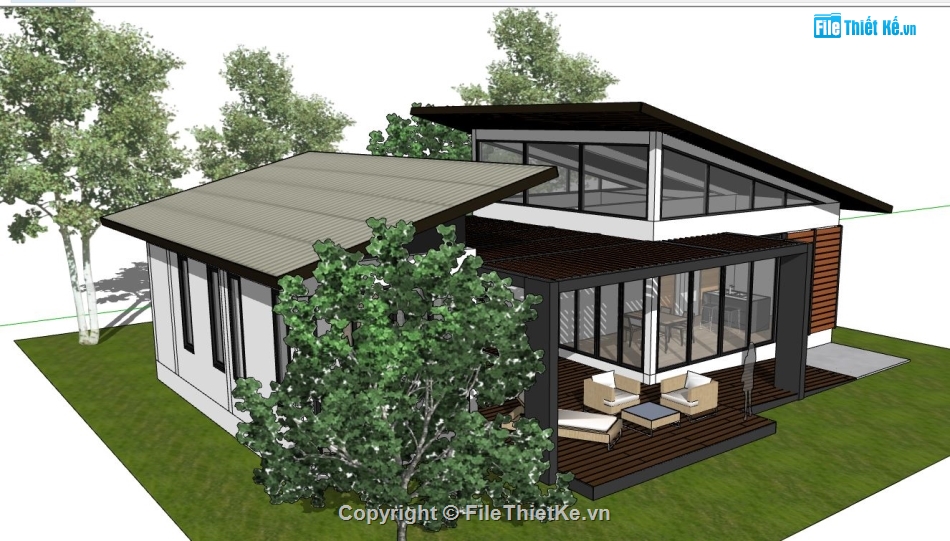 file su biệt thự,sketchup biệt thự 1 tầng,model su biệt thự