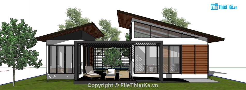 file su biệt thự,sketchup biệt thự 1 tầng,model su biệt thự