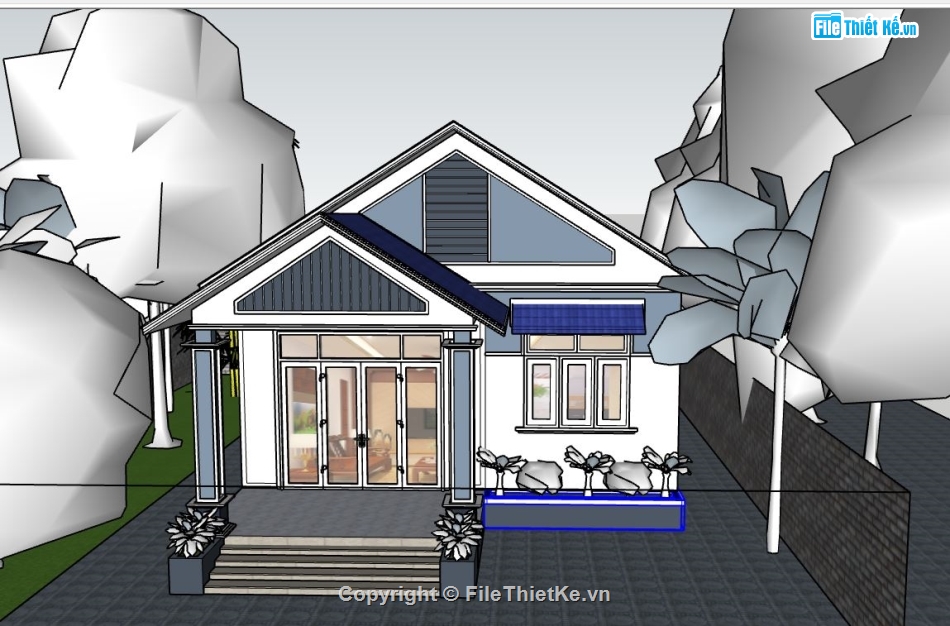 nhà 1 tầng su,sketchup nhà 1 tầng,model su nhà 1 tầng