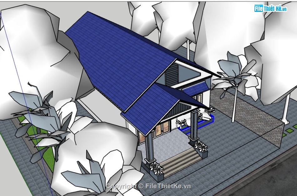 nhà 1 tầng su,sketchup nhà 1 tầng,model su nhà 1 tầng
