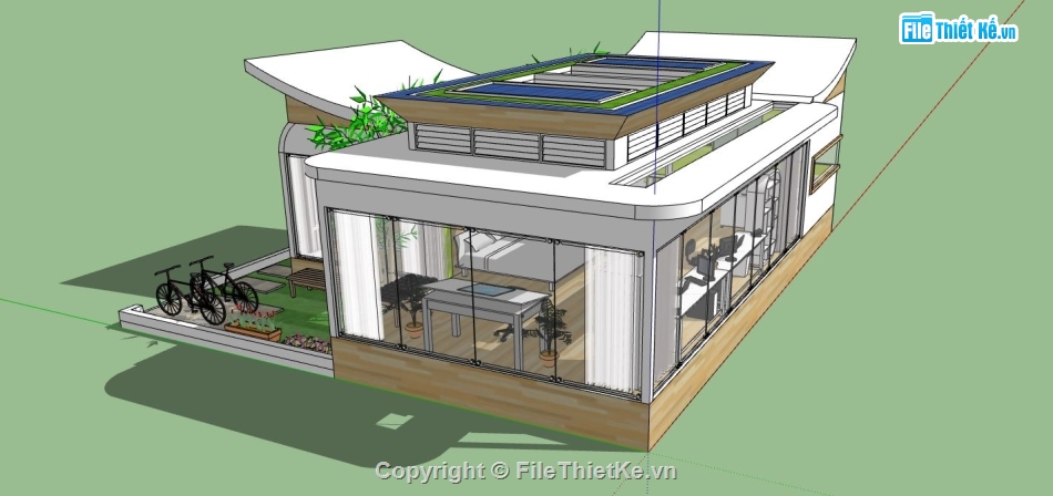 biệt thự hiện đại 1 tầng,biệt thự sketchup,sketchup biệt thự