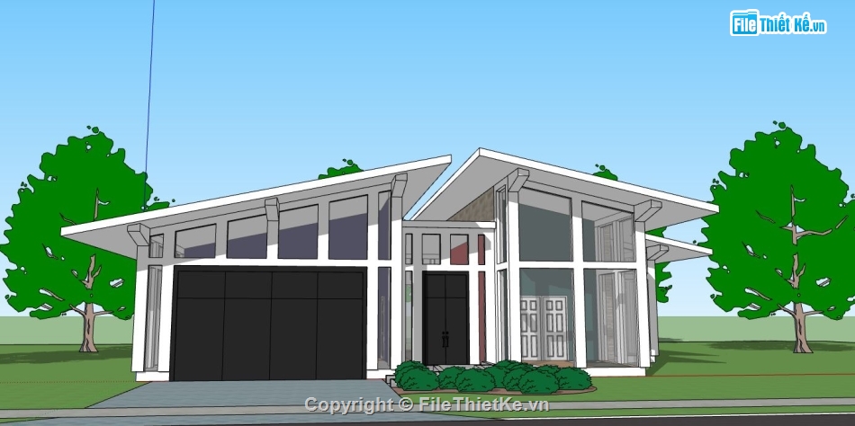 biệt thự 1 tầng,file su biệt thự 1 tầng,sketchup biệt thự 1 tầng