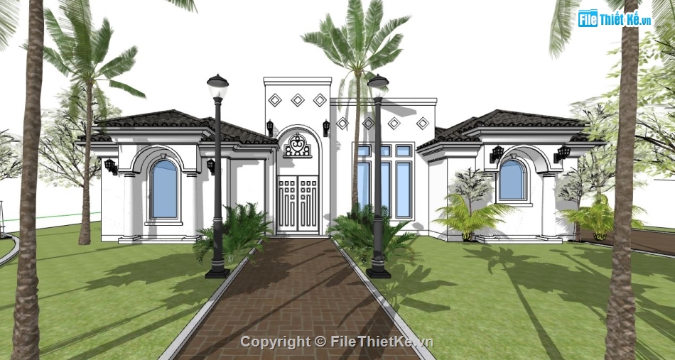 biệt thự 1 tầng,file su biệt thự 1 tầng,sketchup biệt thự 1 tầng