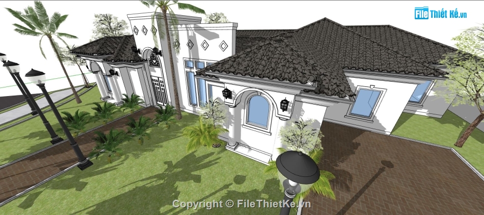 biệt thự 1 tầng,file su biệt thự 1 tầng,sketchup biệt thự 1 tầng
