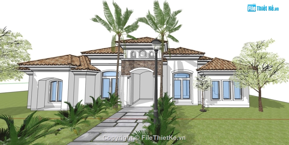 su biệt thự 1 tầng,sketchup biệt thự 1 tầng,model su biệt thự 1 tầng