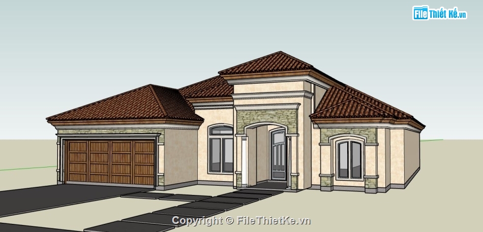 biệt thự 1 tầng,su biệt thự 1 tầng,sketchup biệt thự,mode su biệt thự 1 tầng