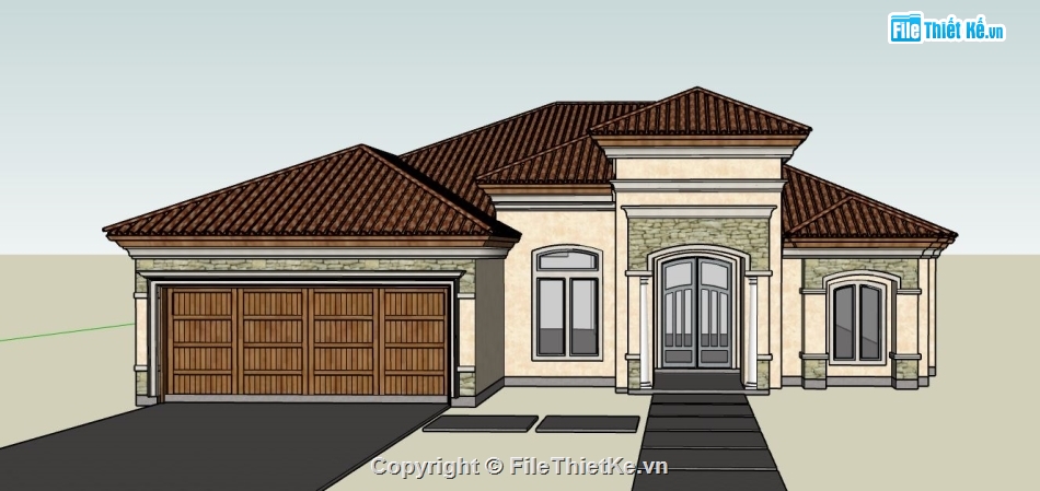 biệt thự 1 tầng,su biệt thự 1 tầng,sketchup biệt thự,mode su biệt thự 1 tầng