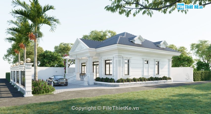 biệt thự 1 tầng,mẫu biệt thự sketchup,mẫu biệt thự 1 tầng