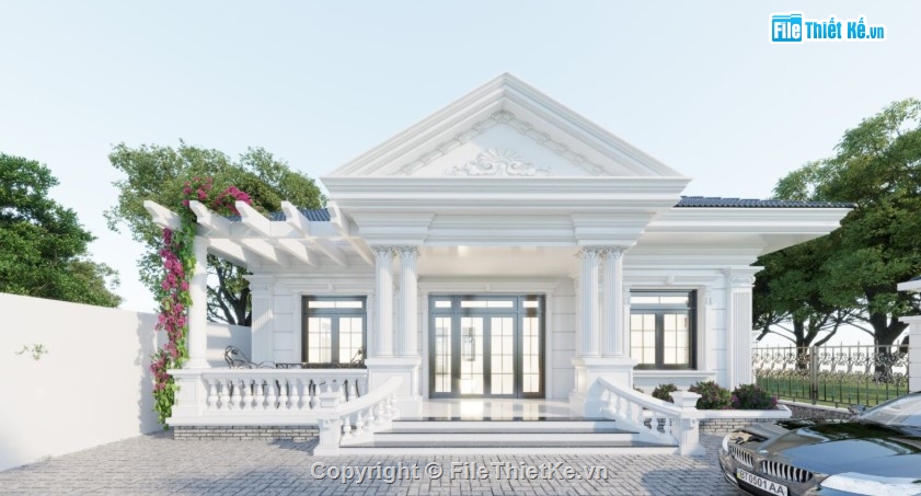 biệt thự 1 tầng,mẫu biệt thự sketchup,mẫu biệt thự 1 tầng