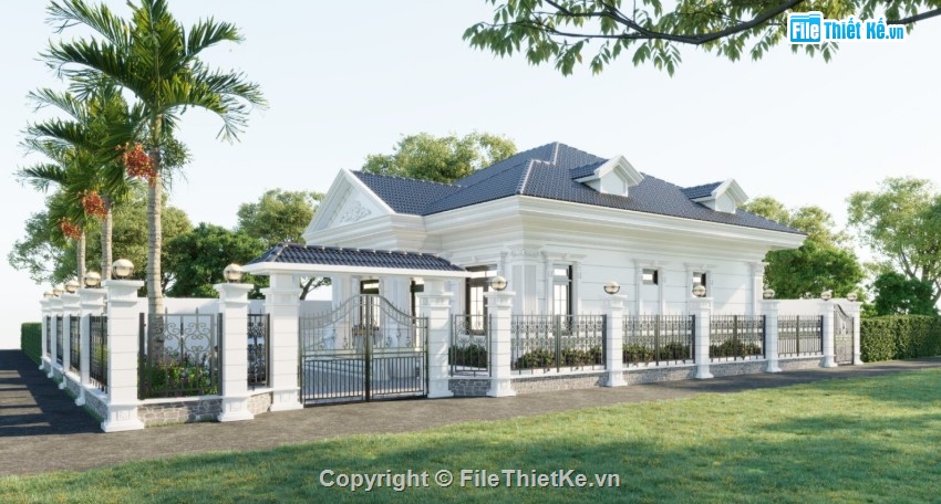 biệt thự 1 tầng,mẫu biệt thự sketchup,mẫu biệt thự 1 tầng