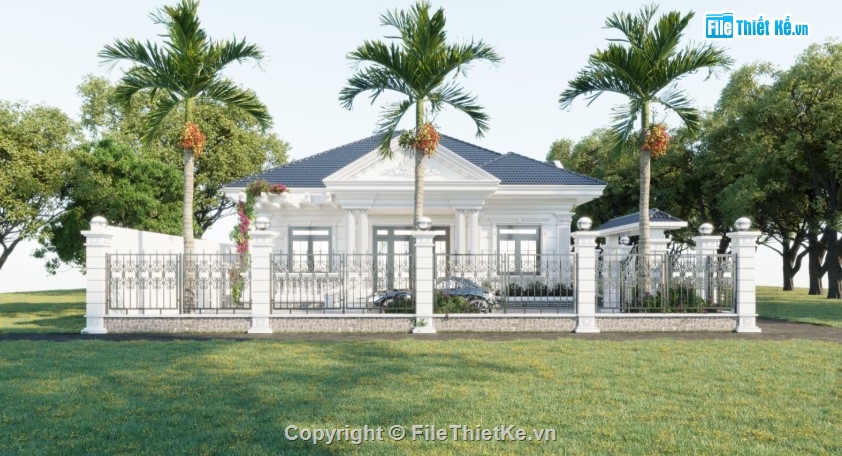 biệt thự 1 tầng,mẫu biệt thự sketchup,mẫu biệt thự 1 tầng