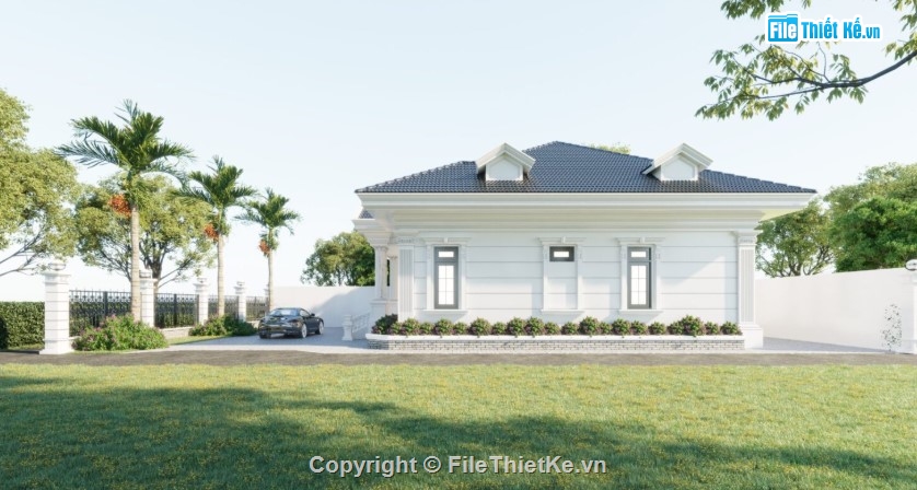 biệt thự 1 tầng,mẫu biệt thự sketchup,mẫu biệt thự 1 tầng