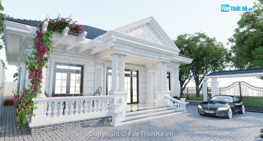 biệt thự 1 tầng,mẫu biệt thự sketchup,mẫu biệt thự 1 tầng