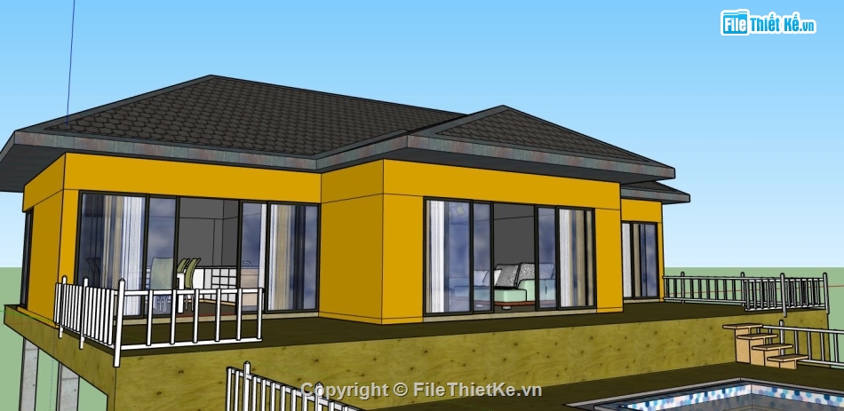 biệt thự 1 tầng su,biệt thự  su,biệt thự 1 tầng,sketchup biệt thự 1 tầng