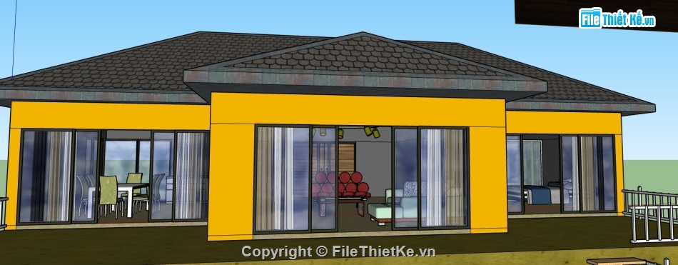 biệt thự 1 tầng su,biệt thự  su,biệt thự 1 tầng,sketchup biệt thự 1 tầng