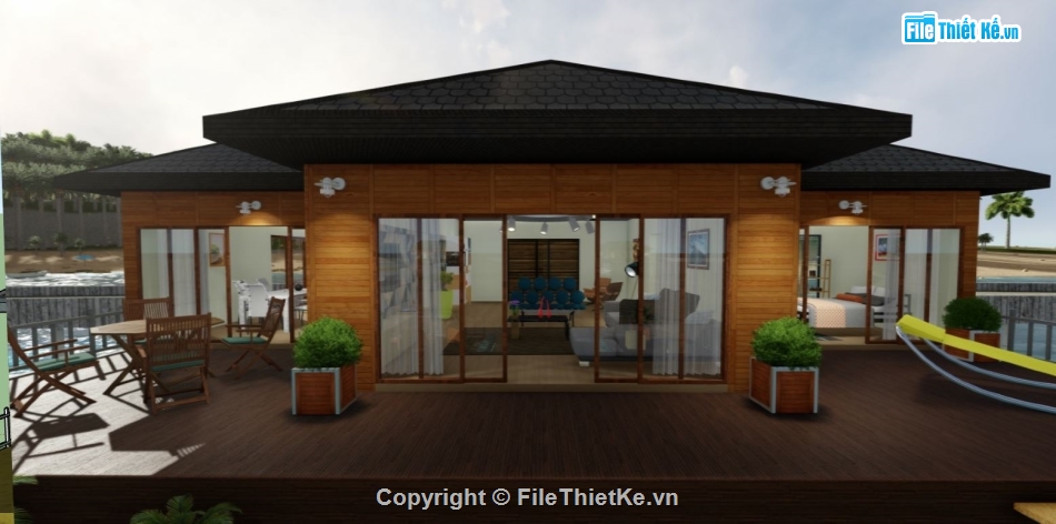 biệt thự 1 tầng su,biệt thự  su,biệt thự 1 tầng,sketchup biệt thự 1 tầng