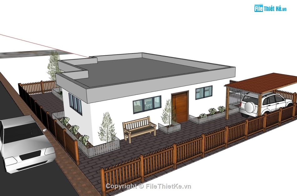 biệt thự 1 tầng,su biệt thự,sketchup biệt thự