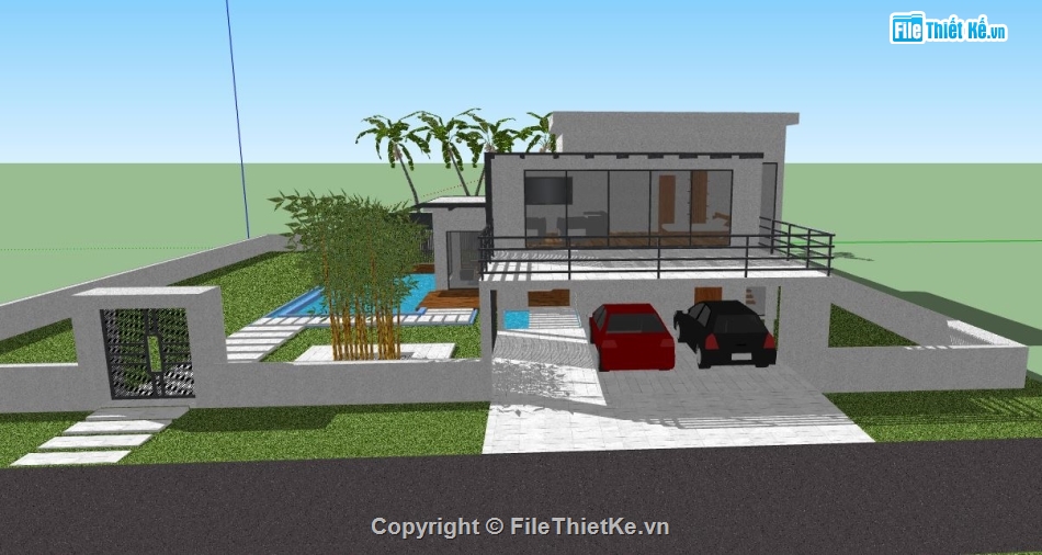 biệt thự file su,file su biệt thự  2 tầng,sketchup biệt thự